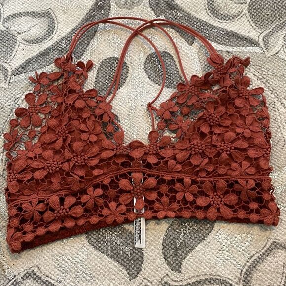 Free People Intimately Crochet Flower Bralette in Color Rust - Picture 2 of 6